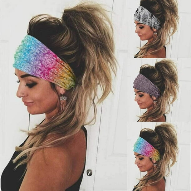 Women Boho Wide Elastic Stretchy Headband HairBand for Running Fitness Sports **